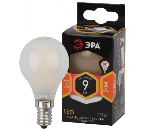 Лампа светодиодная Эра E14 9W 2700K F-LED P45-9w-827-E14 frost Б0047021 Лампа светодиодная Эра E14 9W 2700K F-LED P45-9w-827-E14 frost Б0047021