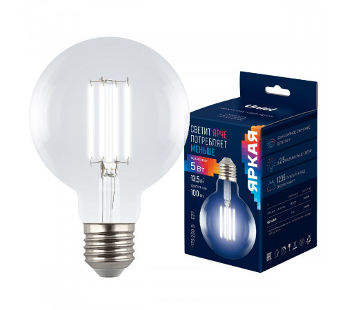 Лампа светодиодная филаментная Uniel LED-G95-5W/4000K/E27/CL GLY01TR UL-00011943
