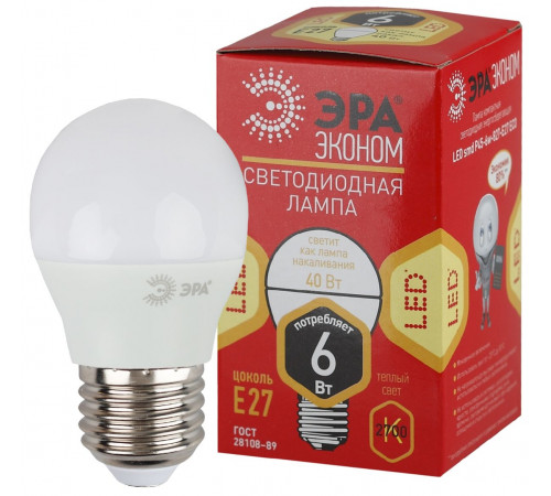 Светодиодная лампа Эра ECO LED P45-6W-827-E27 Б0020629 Светодиодная лампа Эра ECO LED P45-6W-827-E27 Б0020629