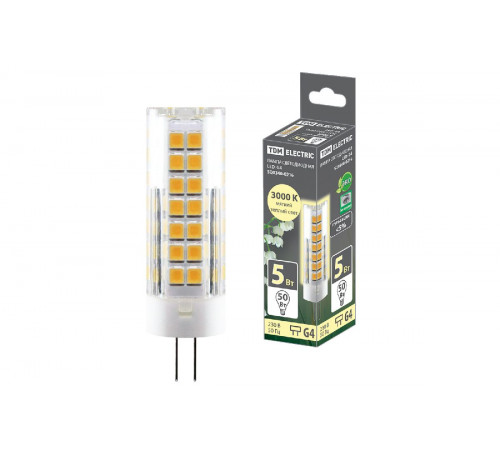 Лампа светодиодная TDM Electric G4 5W 3000K прозрачная SQ0340-0216