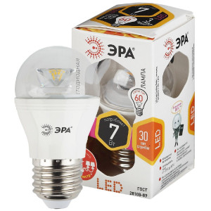 Лампа светодиодная Эра E27 7W 2700K LED P45-7W-827-E27-Clear Б0017243