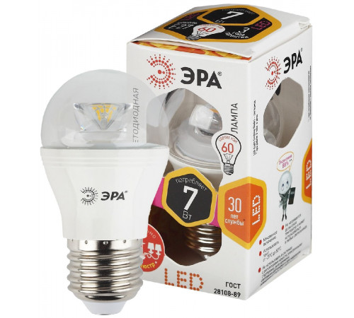 Лампа светодиодная Эра E27 7W 2700K LED P45-7W-827-E27-Clear Б0017243