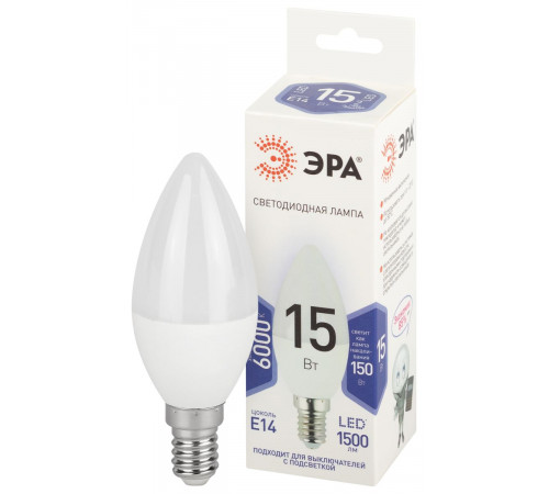 Лампа светодиодная Эра STD LED B35-15W-860-E14 6500K свеча