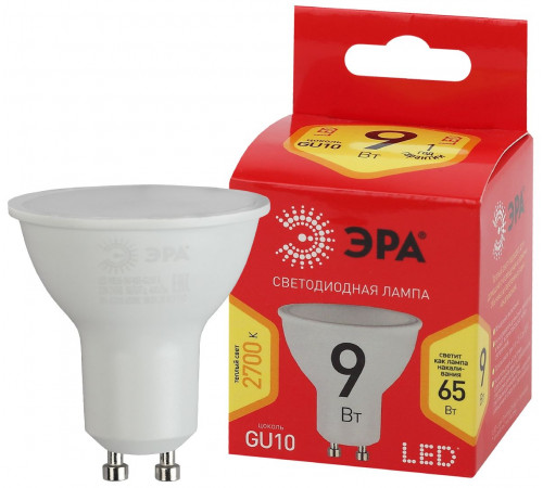 Лампа светодиодная Эра GU10 9W 2700K ECO LED MR16-9W-827-GU10 Б0044088