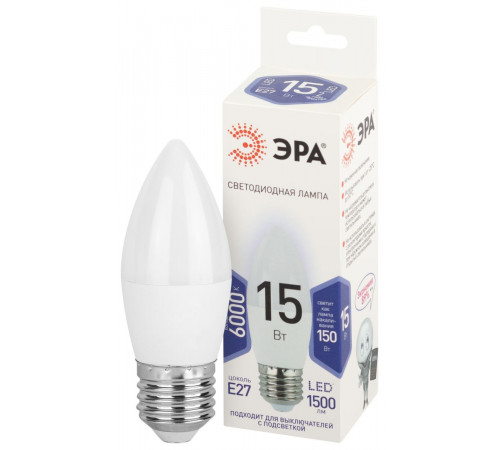 Лампа светодиодная Эра STD LED B35-15W-860-E27 6500K свеча