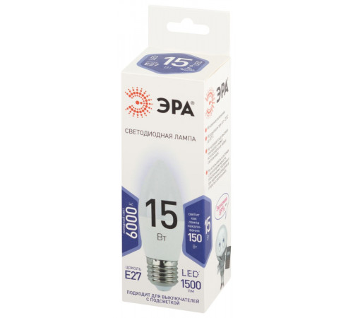 Лампа светодиодная Эра STD LED B35-15W-860-E27 6500K свеча