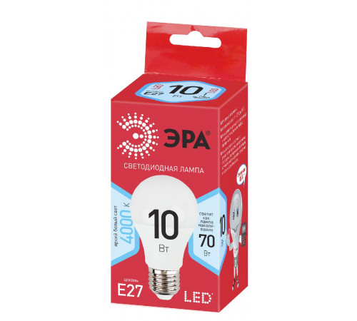Лампа светодиодная Эра E27 10W 4000K ECO LED A60-10W-840-E27 Б0028005 Лампа светодиодная Эра E27 10W 4000K ECO LED A60-10W-840-E27 Б0028005
