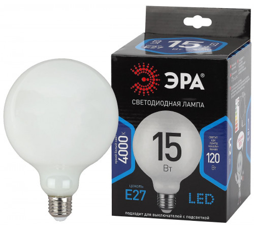 Лампа светодиодная Эра E27 15W 4000K F-LED G125-15w-840-E27 OPAL Б0047039 Лампа светодиодная Эра E27 15W 4000K F-LED G125-15w-840-E27 OPAL Б0047039