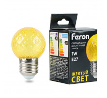 Лампа светодиодная Feron LB-385 шар желтый прозрачный E27 1W 230V 52161