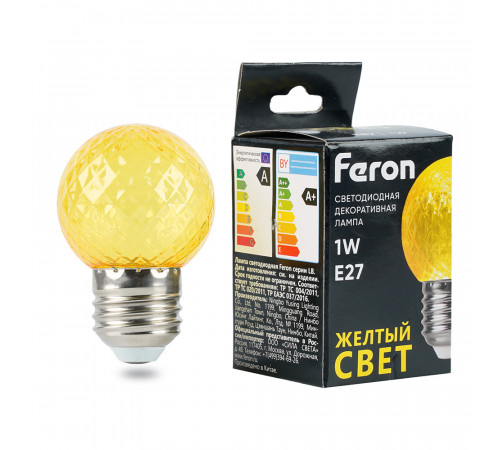Лампа светодиодная Feron LB-385 шар желтый прозрачный E27 1W 230V 52161
