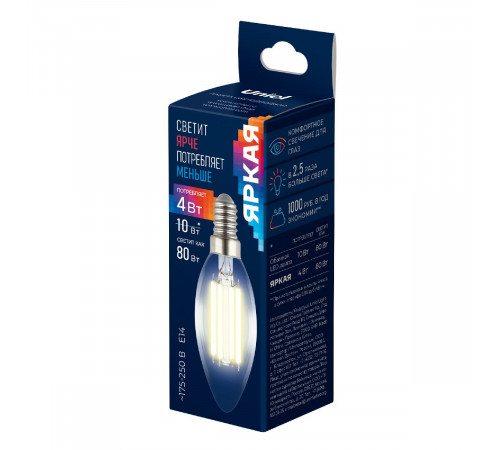 Лампа светодиодная филаментная Uniel LED-C35-4W/3000K/E14/CL GLY01TR UL-00011936