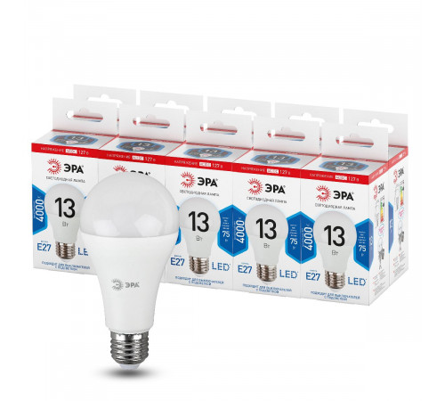 Лампа светодиодная Эра E27 13W 4000K LED A60-13W-127V-840-E27 Б0049101 Лампа светодиодная Эра E27 13W 4000K LED A60-13W-127V-840-E27 Б0049101
