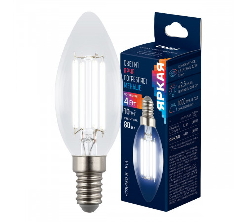 Лампа светодиодная филаментная Uniel LED-C35-4W/4000K/E14/CL GLY01TR UL-00011937 Лампа светодиодная филаментная Uniel LED-C35-4W/4000K/E14/CL GLY01TR UL-00011937