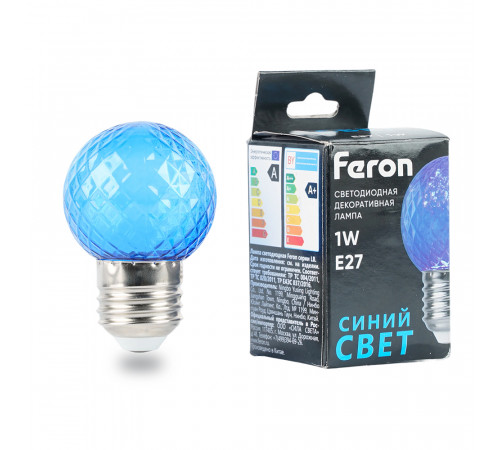 Лампа светодиодная Feron LB-385 шар синий прозрачный E27 1W 230V 52162