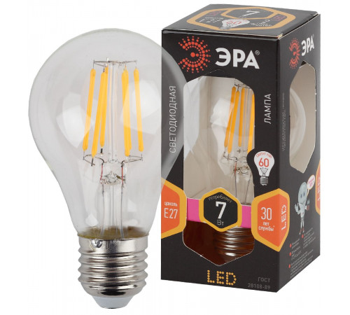 Лампа светодиодная Эра E27 7W 2700K F-LED A60-7W-827-E27 Б0043432