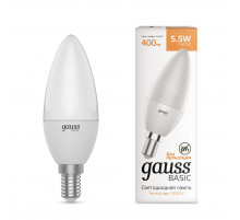 Лампа светодиодная Gauss Basic E14 5,5W 3000K Свеча белая (3 шт.) 1033116K