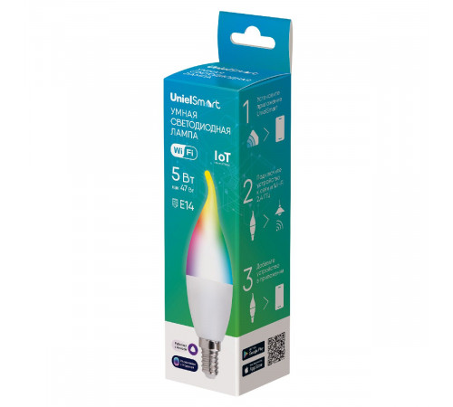 Лампа светодиодная умная Uniel LED-CW37-5W/RGBW/E14/230V/WF/FR PLS80WH UL-00011655 Лампа светодиодная умная Uniel LED-CW37-5W/RGBW/E14/230V/WF/FR PLS80WH UL-00011655