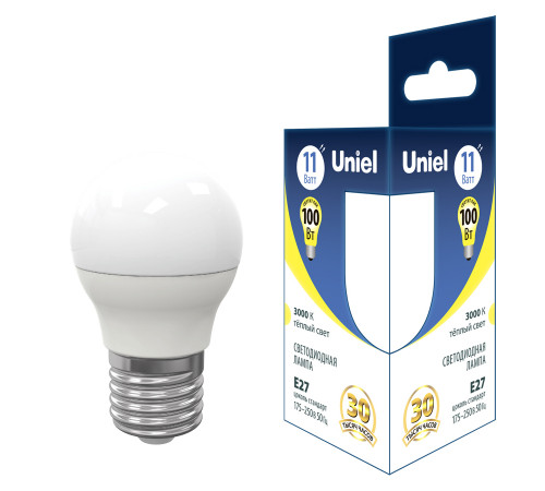 Лампа светодиодная Uniel E27 11W 3000K груша матовая LED-G45-11W/3000K/E27/FR PLS03WH UL-00006841 Лампа светодиодная Uniel E27 11W 3000K груша матовая LED-G45-11W/3000K/E27/FR PLS03WH UL-00006841