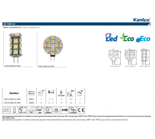 Лампа светодиодная Kanlux LED18 G4 2,5W 3000К 8950 Лампа светодиодная Kanlux LED18 G4 2,5W 3000К 8950