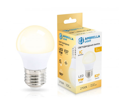 Светодиодная лампа Ambrella Light Bulbing E27 11W 2700K шар 451103