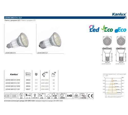Лампа светодиодная Kanlux LED48 E14 2,5W 6200-6800К 8925 Лампа светодиодная Kanlux LED48 E14 2,5W 6200-6800К 8925