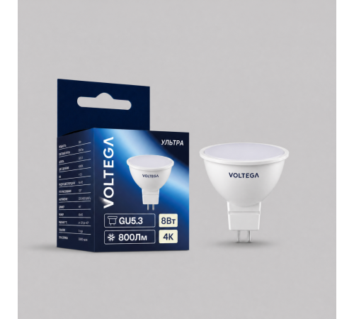 Светодиодная лампа Voltega Ультра Стандарт MR16 8Вт 4000K 100° GU5.3 3109