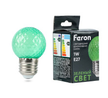 Лампа светодиодная Feron LB-385 шар зеленый прозрачный E27 1W 230V 52163