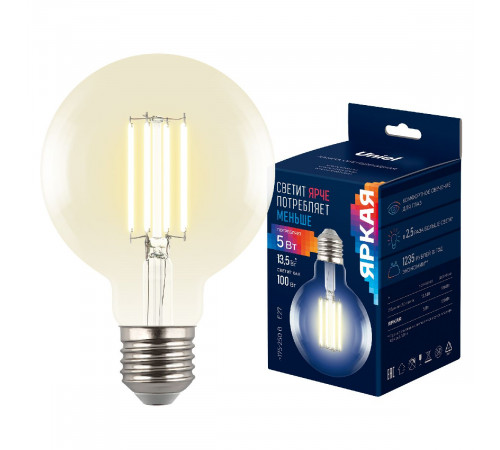 Лампа светодиодная филаментная Uniel LED-G95-5W/3000K/E27/CL GLY01TR UL-00011942 Лампа светодиодная филаментная Uniel LED-G95-5W/3000K/E27/CL GLY01TR UL-00011942