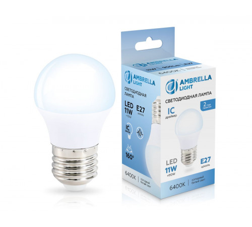 Светодиодная лампа Ambrella Light Bulbing E27 11W 6400K шар 451106