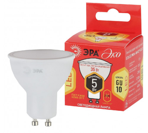 Лампа светодиодная Эра GU10 5W 2700K ECO LED MR16-5W-827-GU10 Б0019062 Лампа светодиодная Эра GU10 5W 2700K ECO LED MR16-5W-827-GU10 Б0019062