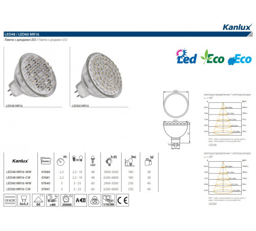 Лампа светодиодная Kanlux LED48 GX5.3 2,2W 3000К 7680 Лампа светодиодная Kanlux LED48 GX5.3 2,2W 3000К 7680