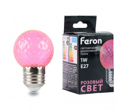 Лампа светодиодная Feron LB-385 шар розовый прозрачный E27 1W 230V 52177