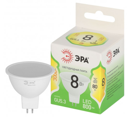 Светодиодная лампа Эра LED MR16-8W-830-GU5.3 GL Б0067082 Светодиодная лампа Эра LED MR16-8W-830-GU5.3 GL Б0067082