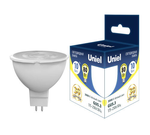 Лампа светодиодная Uniel GU5.3 10W 3000K LED-JCDR-10W/3000K/GU5.3 PLS03WH UL-00006839 Лампа светодиодная Uniel GU5.3 10W 3000K LED-JCDR-10W/3000K/GU5.3 PLS03WH UL-00006839