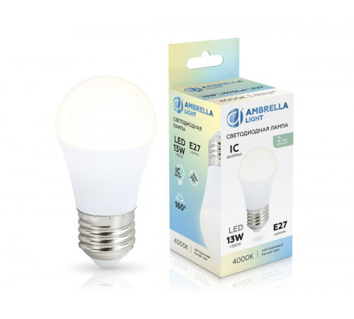 Светодиодная лампа Ambrella Light Bulbing E27 13W 4000K шар 451304