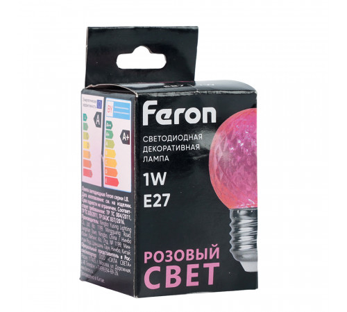 Лампа светодиодная Feron LB-385 шар розовый прозрачный E27 1W 230V 52177