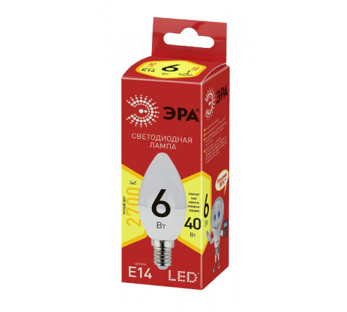 Лампа светодиодная Эра E14 6W 2700K ECO LED B35-6W-827-E14 Б0020618 Лампа светодиодная Эра E14 6W 2700K ECO LED B35-6W-827-E14 Б0020618