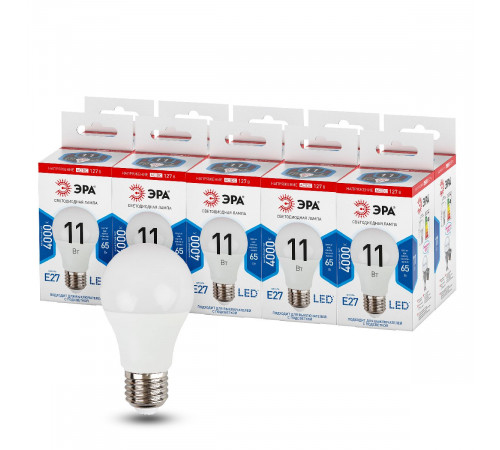 Лампа светодиодная Эра E27 11W 4000K LED A60-11W-127V-840-E27 Б0049100
