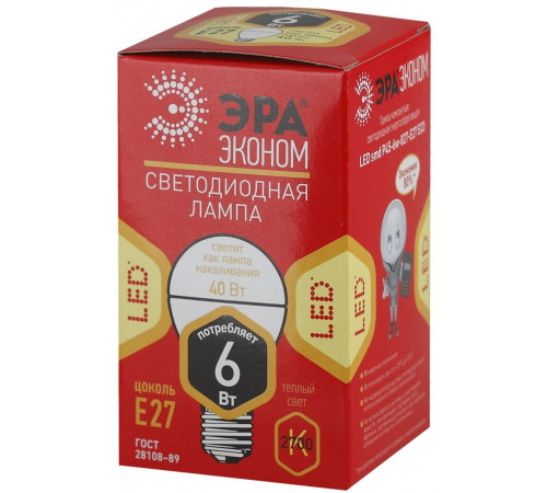 Светодиодная лампа Эра ECO LED P45-6W-827-E27 Б0020629 Светодиодная лампа Эра ECO LED P45-6W-827-E27 Б0020629