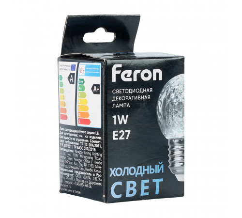 Лампа светодиодная Feron LB-385 шар прозрачный E27 1W 230V 6400K 52176