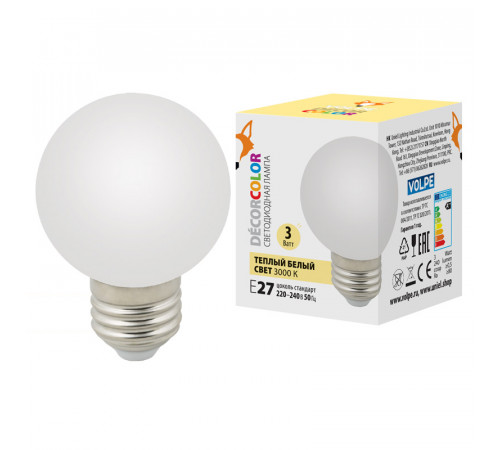Лампа светодиодная Volpe E27 3W 3000K матовая LED-G60-3W/3000K/E27/FR/С UL-00006955