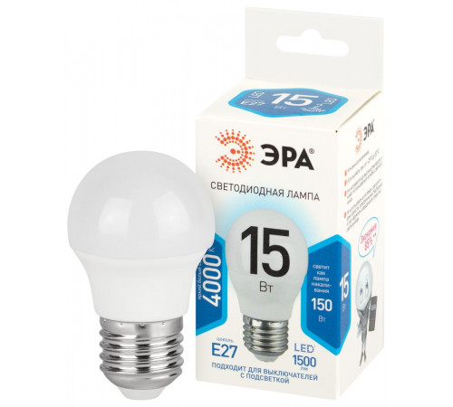 Лампа светодиодная Эра STD LED P45-15W-840-E27 4000K шар