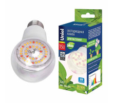 Лампа светодиодная для растений (UL-00007405) Uniel E27 15W груша прозрачная LED-A60-15W/SPFB/E27/CL PLP30WH