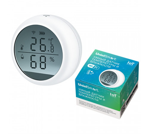 Умный датчик температуры и влажности Wi-Fi, с экраном Uniel UL-00011704 USN-A502 TS/WF WHITE