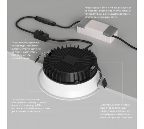 Точечный встраиваемый влагозащищенный светильник Denkirs Trim DK2451-WH