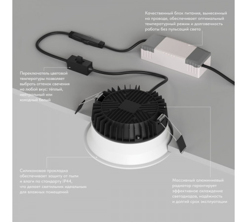 Точечный встраиваемый влагозащищенный светильник Denkirs Trim DK2450-WH