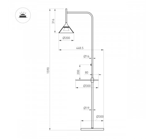 Торшер Arlight SP-OMBRELLO-FLOOR-7W Warm3000 (BK, 30 deg, 230V) (IP20 Металл) 059594