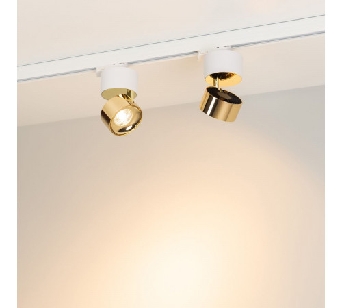 Трековый трехфазный светильник Arlight SP-PLURIO-TRACK-4TR-R77-9W Warm3000 (WH-BRS, 36 deg, 230V) (IP20 Металл) 038114