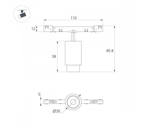 Трековый магнитный светильник Arlight MAG-MICROCOSM-SPOT-ZOOM-R30-2W Warm3000 (WH, 15-45 deg, 24V) (IP20 Металл) 051804