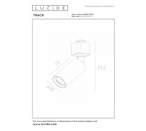Трековый однофазный светильник Lucide Track 09960/01/02